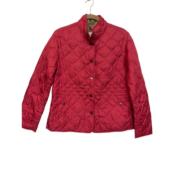 Eddie Bauer woman’s jacket LP‎ red 550 fill power quilted goose down snap front - Picture 1 of 12